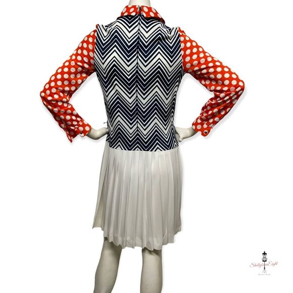 VINTAGE 1970s Fun Funky Polka Dot ZigZag Chevron Mixed Print Dress Medium 8 CuTE - Picture 10 of 14
